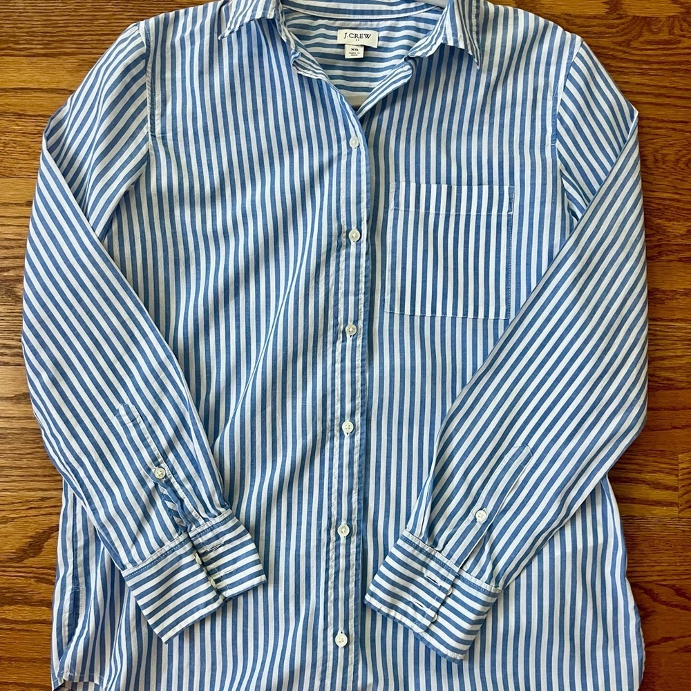 J. Crew Blue and White Striped button down shirt